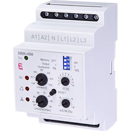(2471404) Реле контроля напряжения в 3-фазных сетях HRN-43N 230V AC. Umax 138-276 V. Umin 35-99%Umax. ETI