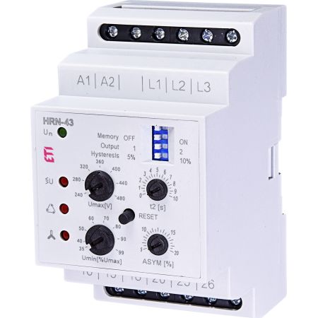 (2471419) Реле контроля напряжения в 3-фазных сетях HRN-43 400V AC. Umax 240-480 V. Umin 35-99%Umax ETI
