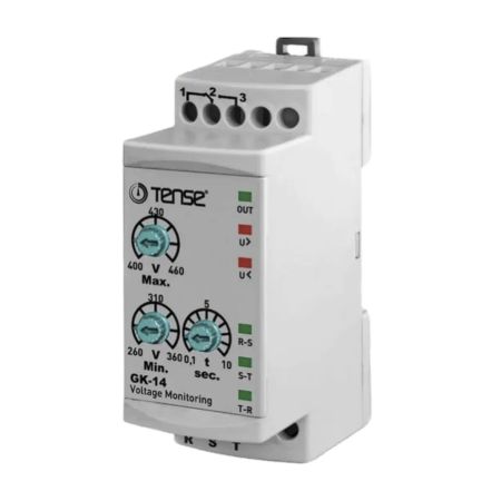 (GK-14) Реле контроля напряжения 3-ф 5А. 260-460V AC. с таймером задержки. Tense