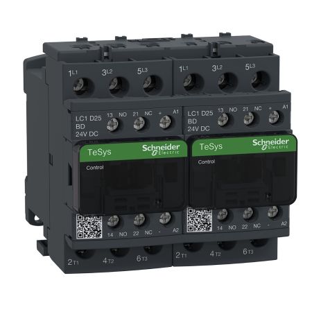 (LC2D25BD) Реверсивный контактор Tesys D. Iном=25 Aмпер. 11 кВт. 1NO+1NC. Uкат 24V DC. Schneider Electric