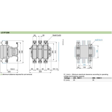 (LC1F1250M7) Контактор Tesys F. Iном=1250 Aмпер. AC1. 280 кВт. Uкат 220V AC. Schneider Electric