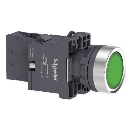 (XA2EW33B1) Не выступающая кнопка c подсветкой серии XA2. 24V AC/DC. СLED. 1NO. зеленая. Schneider Electric