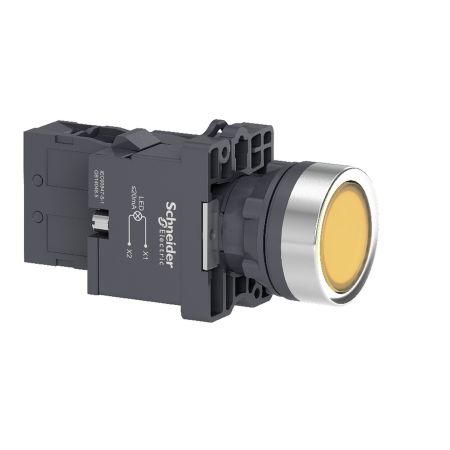 (XA2EW35B1) Не выступающая кнопка c подсветкой серии XA2. 24V AC/DC. СLED. 1NO. желтая. Schneider Electric