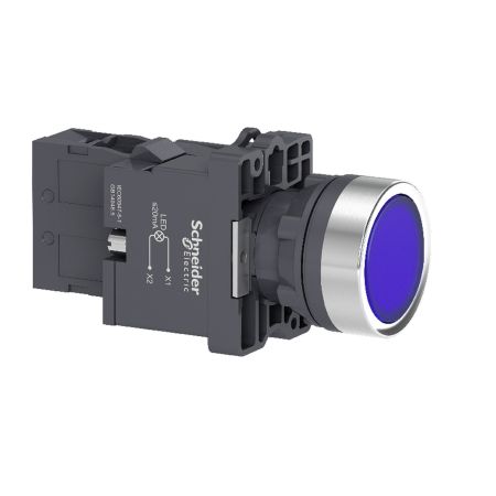 (XA2EW36M1) Не выступающая кнопка c подсветкой серии XA2. 220V AC. СLED. 1NO. синяя. Schneider Electric