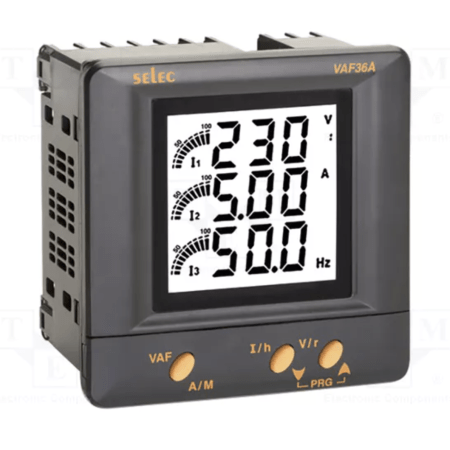 (VAF36A-230V-CE) Цифровой мультиметр LCD. Вх.20мА÷6A/300В (L-N).519В AC (L-N); 1/3ф 240В AC. 96 х 96. SELEC