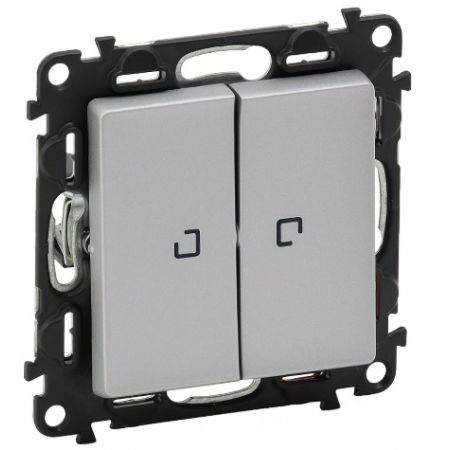 752609 Двухклавишный переключатель Valena LIFE 10АХ 250В с подсветкой .алюминий.Legrand