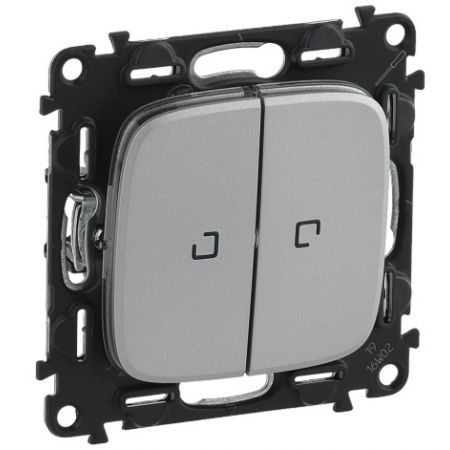 752909 Двухклавишный переключатель Valena ALLURE 10АХ 250В с подсветкой .алюминий.Legrand