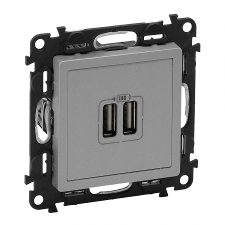 753612 Двойная розетка для зарядки USB. Valena LIFE.алюминий.Legrand
