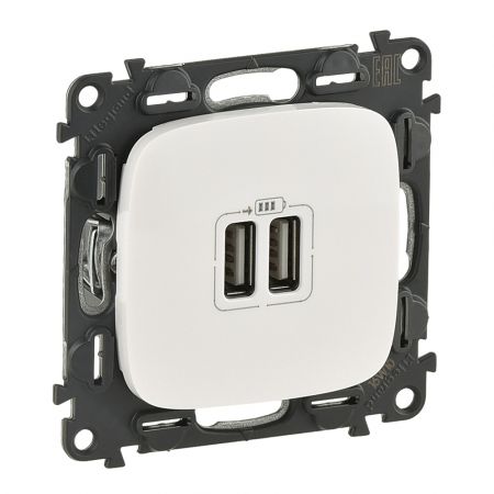 754995 Розетка двойная для зарядки USB Valena ALLURE.белый.Legrand