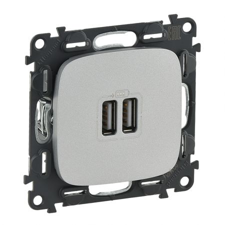 754997 Розетка двойная для зарядки USB Valena ALLURE.алюминий.Legrand