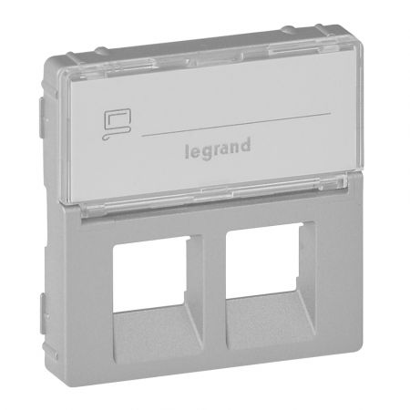 755482 Накладка розетки «телефон+интернет» с подписью Valena LIFE.алюминий.Legrand