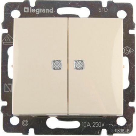 774328 Двухклавишный выключатель с подсветкой. слоновая кость. Legrand Valena
