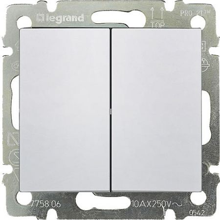 770098 Двухклавишный проходной выключатель IP44. белый. Legrand Valena