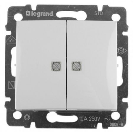 774428 Двухклавишный выключатель с подсветкой. белый. Legrand Valena