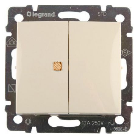 774345 Двухклавишный выключатель с индикацией. слоновая кость. Legrand Valena