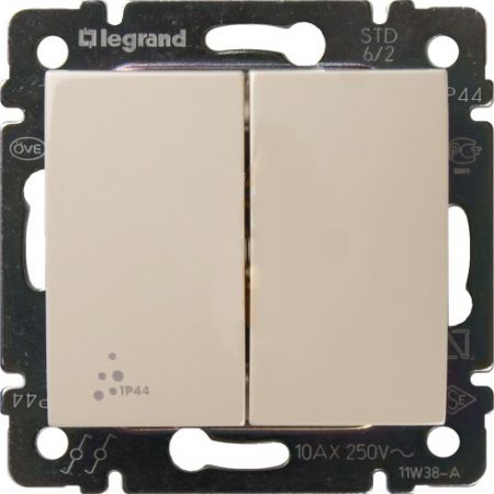 774198 Двухклавишный проходной выключатель IP44. слоновая кость. Legrand Valena