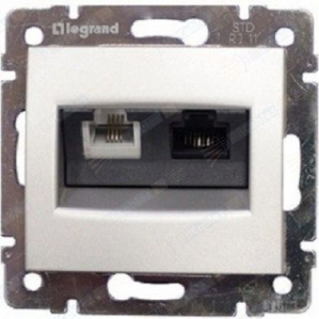 770080 Розетка RJ45+RJ11 (компьютерная + телефонная) категория 6e неэкранированная UTP. белый. Legrand Valena