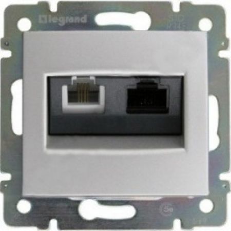 770280 Розетка RJ45+RJ11 (компьютерная + телефонная) категория 6e неэкранированная UTP. алюминий. Legrand Valena