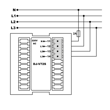 (DJ-V72S) Трехфазный цифровой вольтметр. 72x72 мм. Uпит=140-260V AC. диап.1-500V. Tense