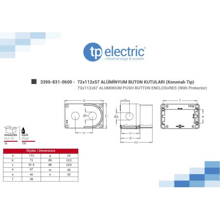 (3390-831-0600) Металлический кнопочный пост 2 местный с козырьком. TP Electric