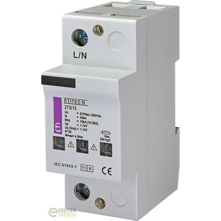 (2441410) Ограничитель перенапряжения ETITEC 15kA 275V 1P. Класс B. ETI