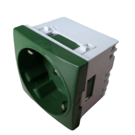(24542) Модульная розетка 45х45 с заземлением, для установки в люк, кабель-канал, настенный бокс, зеленый, DLX