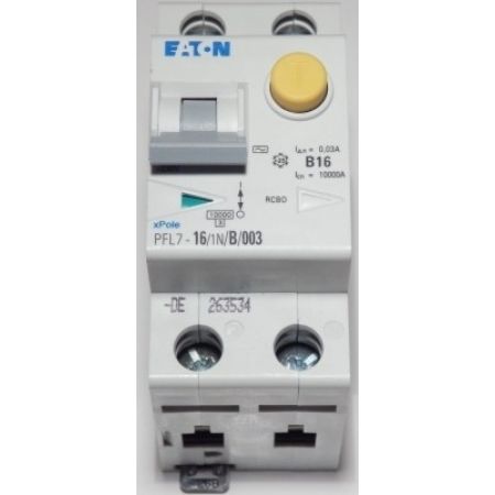 263536 Дифференциальный автоматический выключатель PFL7 1+N. In-16 А. 30mA. Un-230 В. Класс AC. Eaton