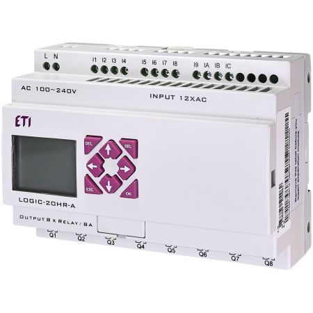 (4780004) Программируемое логическое реле LOGIC-20HR-A. AC 100-240V 44ВХ/ВЫХ. 12хAC-цифровые. 8-релейных. P=12.5Вт. ETI