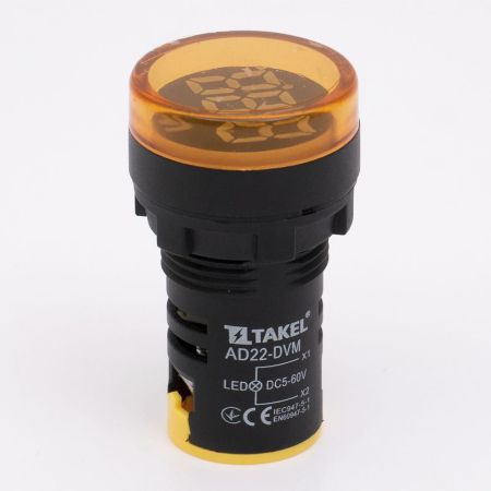 (505017ж) Светодиодный вольтметр AD22-DVM DC 5-60В. желтый. TAKEL
