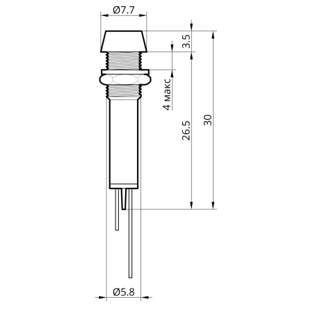 (505707с) Светодиодный индикатор металлический AD22С ∅ M6 24v АC/DC. синий. TAKEL