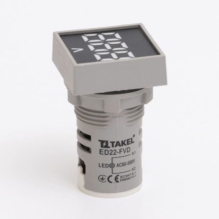(705015б) Светодиодный вольтметр ED22-FVD АC 60-500В. квадрат. белый. TAKEL
