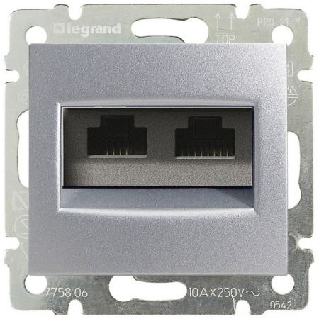 770231 Двойная компьютерная розетка RJ45 категория 5е неэкранированная UTP. алюминий. Legrand Valena