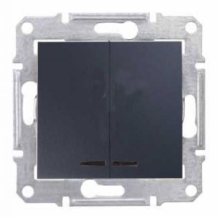 SDN0300370 Двухклавишный выключатель Sedna с синей подсветкой графит. Schenider Electric