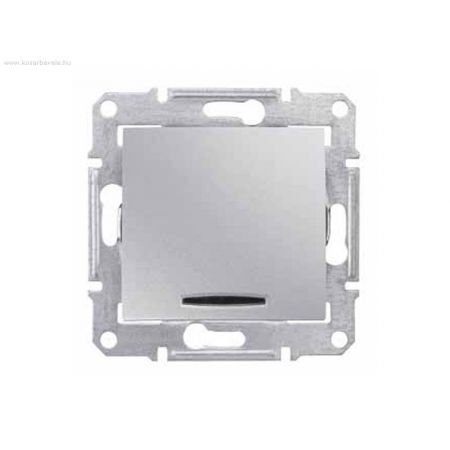 SDN1500260 Одноклавишный проходной выключатель (схема 6) с синей подсветкой 16А Sedna алюминий