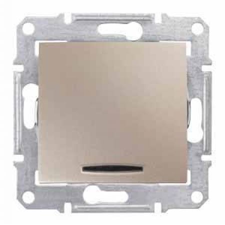 SDN1500168 Одноклавишный проходной выключатель (схема 6) с синей подсветкой Sedna титан