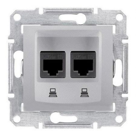SDN4400160 Двойная компьютерная розетка RJ45 категория 5е неэкранированная UTP Sedna алюминий