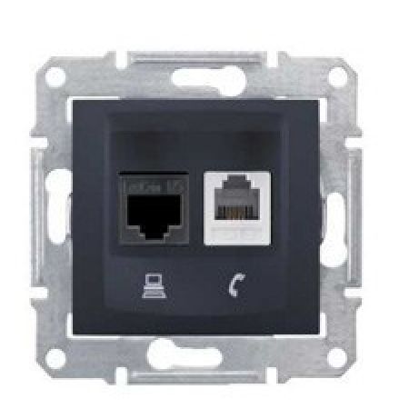 SDN5100170 Розетка RJ45+RJ11 (компьютерная + телефонная) категория 5e неэкранированная UTP Sedna графит. Schenider Electric