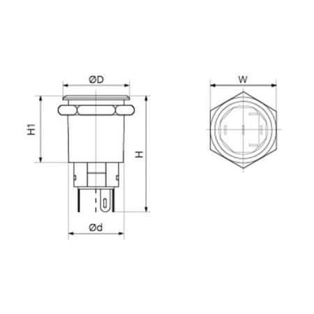 (511055с) Кнопка металлическая КНМ-16-FJ-E 220V 1NO1NC плоская. голубой. TAKEL
