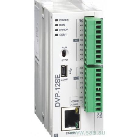 (DVP12SE11T) Процессорный модуль серии SE 12 точек ввода/вывода 24 DC транзисторные выходы. 2 шины расширения. поддержка Modbus TCP и Ethernet/IP. Delta