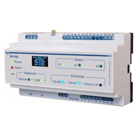 (EM-486) Контроллер интерфейса Modbus RS-485 по мобильной связи 2-G GSM модуль. 4 входа. 3 реле. EM-486. Новатек-Электро