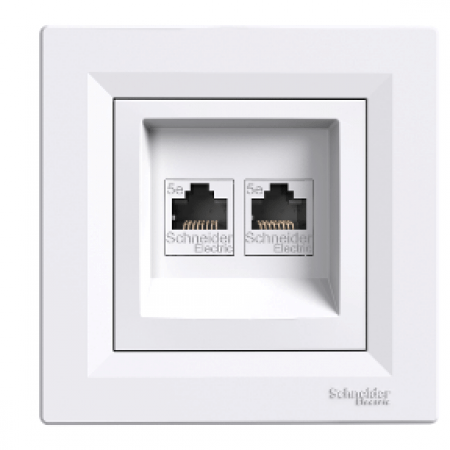 (EPH4400121) Двойная компьютерная розетка RJ45+RJ45 кат5e UTP ASFORA белая. Schneider Electric