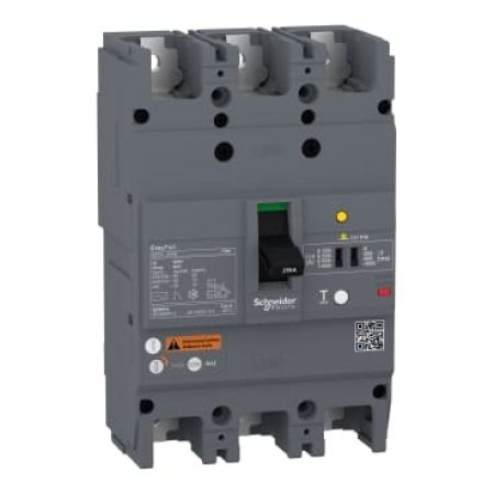 (EZCV250N3080) Автоматический выключатель со встроенным УЗО EZCV250N. Iн=80 Ампер. 380В. 3 полюса. 25 кА. серии Easypact. Schneider Electric