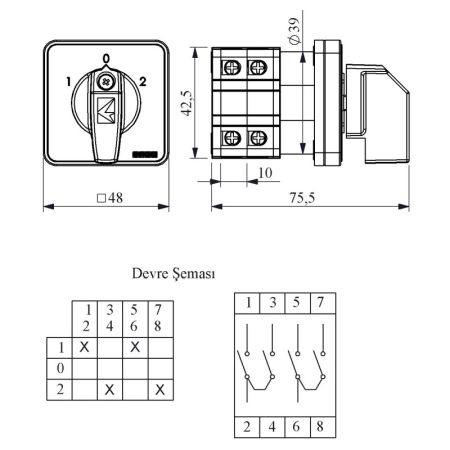 (PSA010KD234S) Кулачковый переключатель полюсов реверсивный 2-p (1-0-2) 10А. EMAS