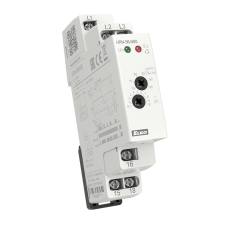 (HRN-56/400V) Реле контроля напряжения в 3-фазных сетях HRN-56/400V. 3x400 V AC. Umax AC 3x460 V. Umin 70 - 95 % Un. ELKO