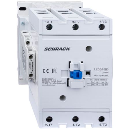 (LZDG15B3--) Контактор CUBICO Grand. 3Р. 75kW. 150A. 1НЗ+1HO. 230V AC. Schrack