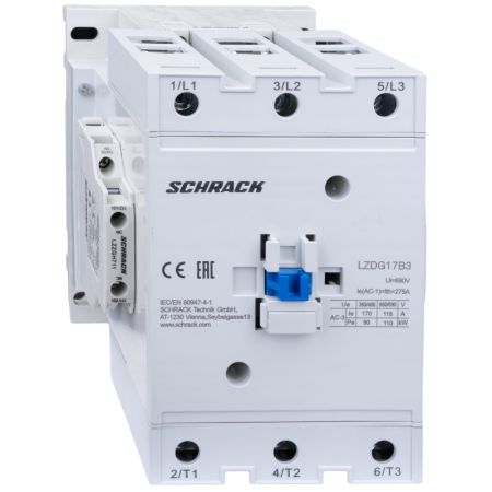 (LZDG17B3--) Контактор CUBICO Grand. 3Р. 90kW. 170A. 1НЗ+1HO. 230V AC. Schrack