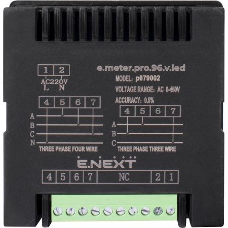 (p079002) Цифровой врезной вольтметр e.meter.pro.96.v.led 96х96мм. АС 230В. 0-450В. E.NEXT