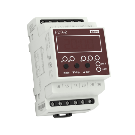 (PDR-2B/UNI) Реле времени мультифункциональное PDR-2B/UNI. AC/DC 12-240 V. 16 функций. выбираемая функция второго реле. врем. диапазоны. 0.01с-99ч 59м59с99с. ELKO