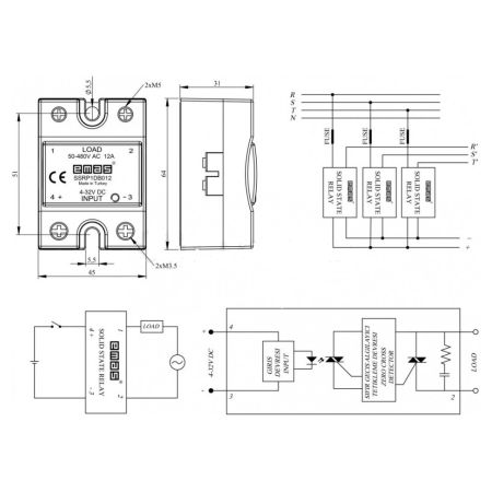 (SSRP1DB012) Реле твердотельное 12А АС. напряжение нагрузки 50-480V AC. EMAS