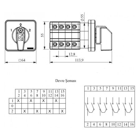 (PSA032KD434S) Кулачковый переключатель полюсов реверсивный 4P 32А "(1-0-2). EMAS